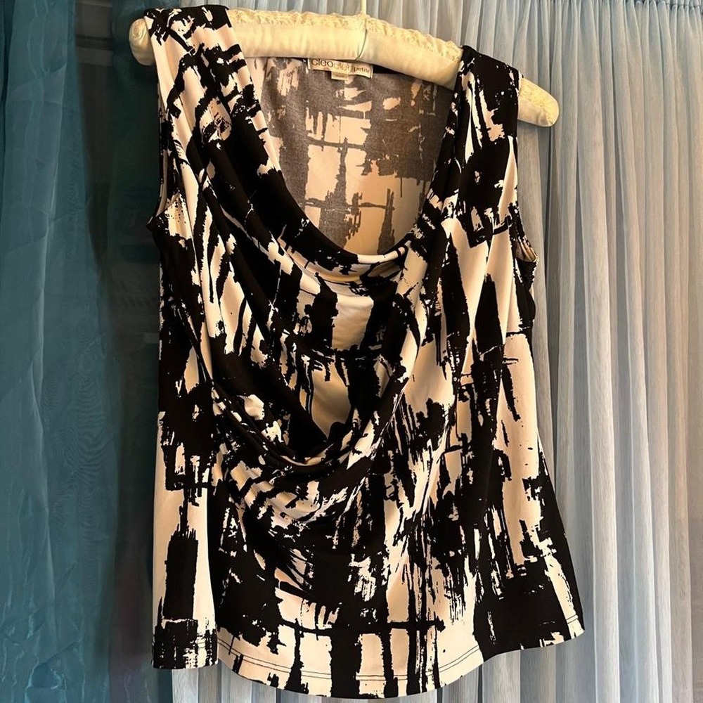 Black and White Abstract Cowl Neck Top